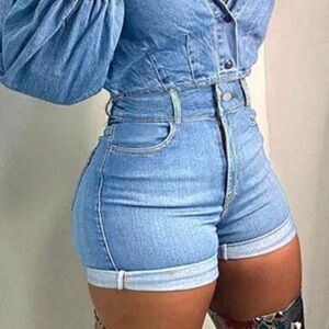 •Cuffing Season• High Rise Rolled & Cuffed Hem Denim Shorts